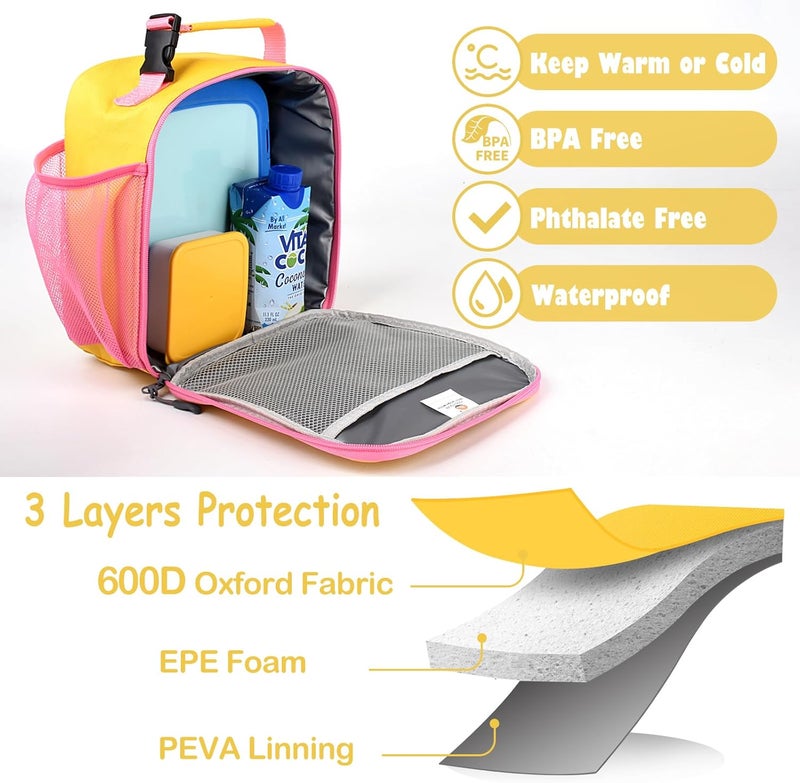 CaCTOUR Lunch Box Kids,Premium Insulated Lunch Bag for Girls Boys,Soft Bag Mini Cooler Back to School Thermal Reusable Lunch Bag for Work School Picnic (Yellow) - Image 4